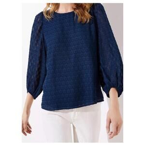 Ann Taylor LOFT Textured Drapey Top Blouse Size X-Small Dark Blue. Work Casual